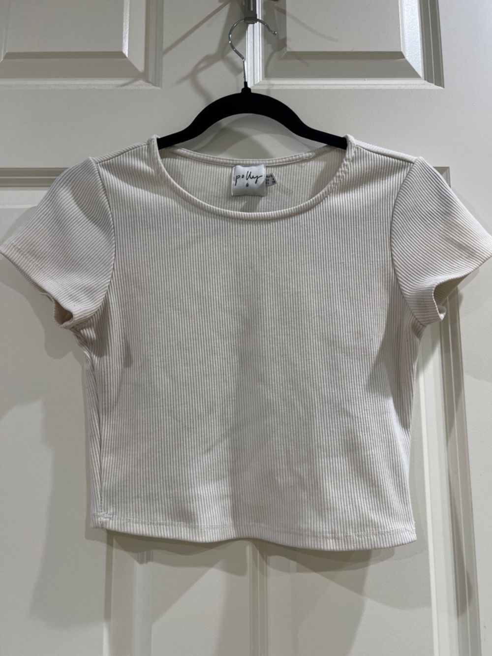 Polly Ribbed Cropped Fitted Tee – Neutral Beige – Size US 6 (AU/UK 10)